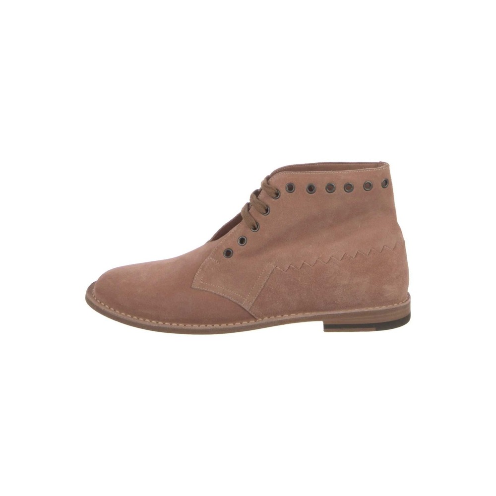 Bottega Veneta Mens Tan Suede Desert Chukka Boots Zig Zag Stitch Size 9.5 42.5